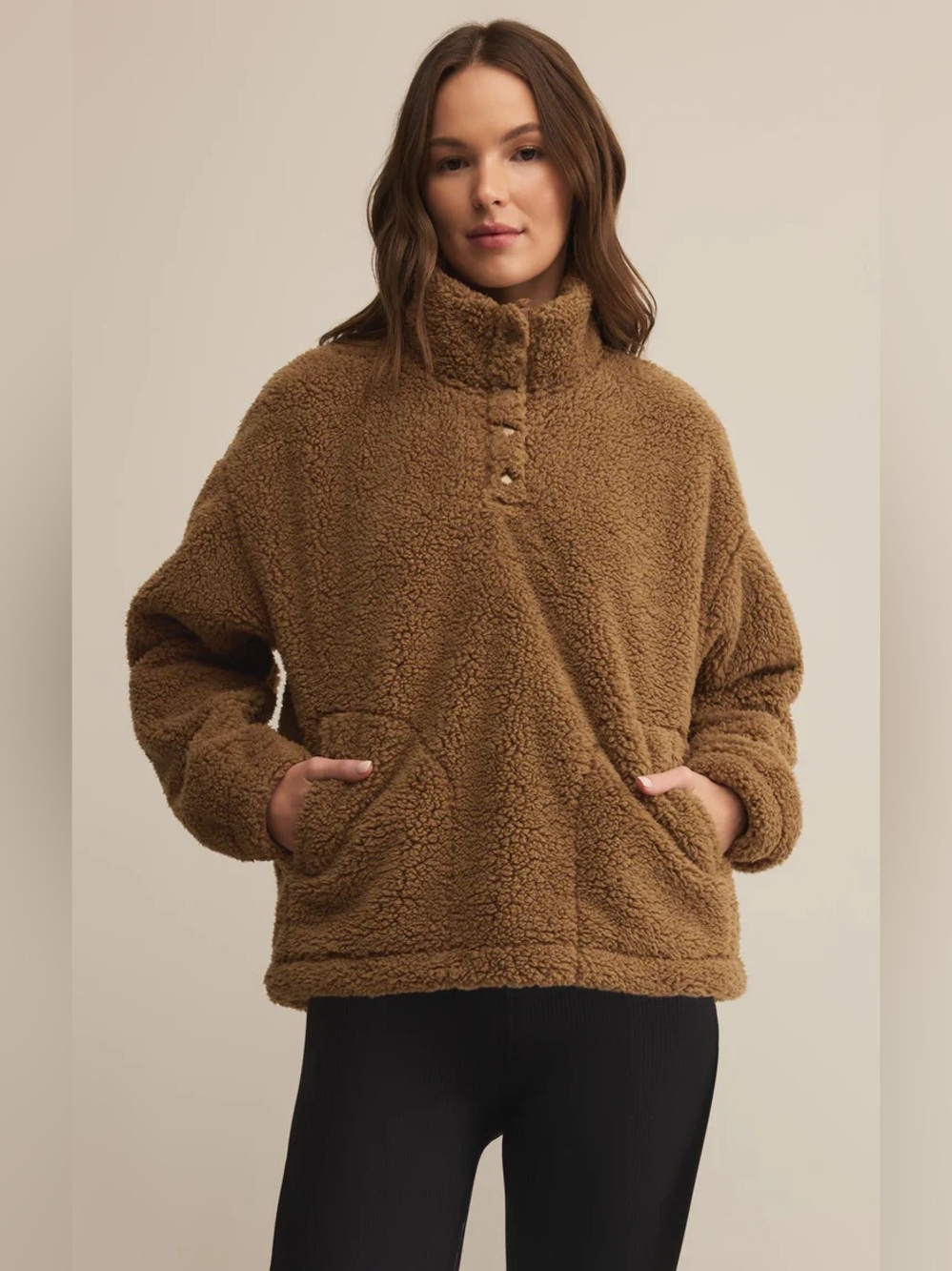 🆕 Z Supply Active Brooklyn Sherpa Pullover in Toasted Sesame NWT SZ XS